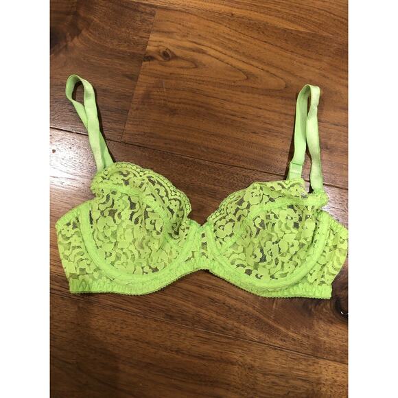 Deborah Marquit Classic Lace Demi Bra Fluorescent Green size 34B - Picture 1 of 5